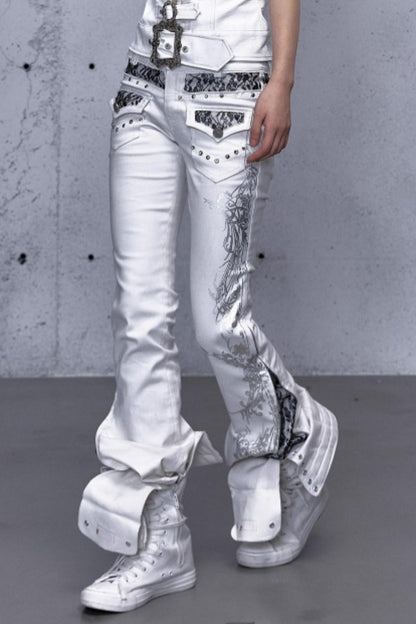 Retro Gold Foil Denim Pants