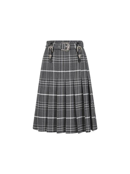 Vintage plaid college style pleated skirt