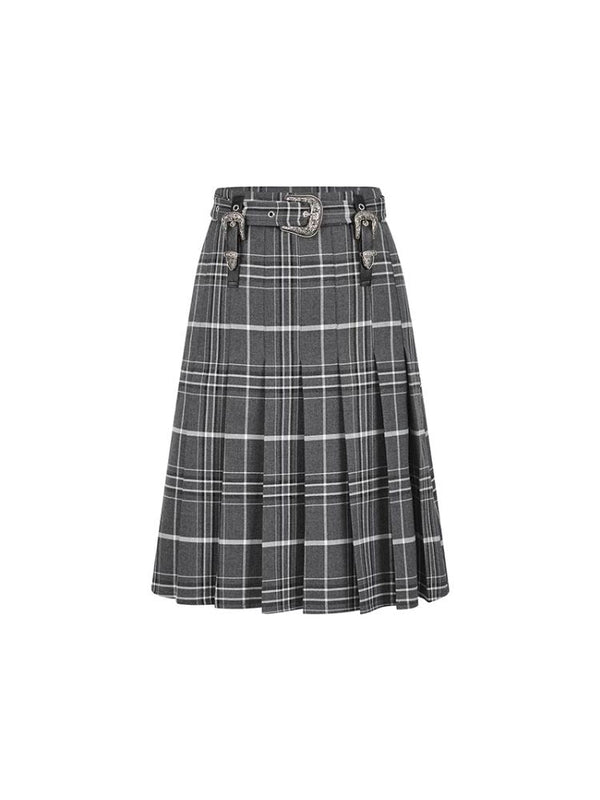 Vintage plaid college style pleated skirt