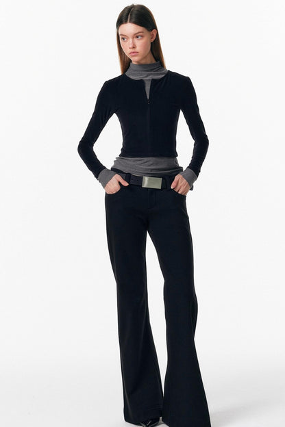 Velvet-Feel Color-Blocked Top