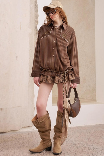 Suede Beaded Embroidered Shirt