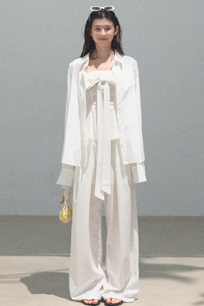 Eternal River Linen Bandeau Top & Wide-Leg Trousers Set-Up