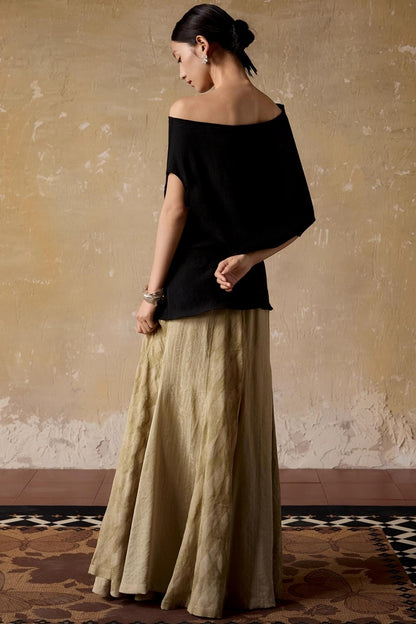 Black Shoulder Irregular Design T-Shirt