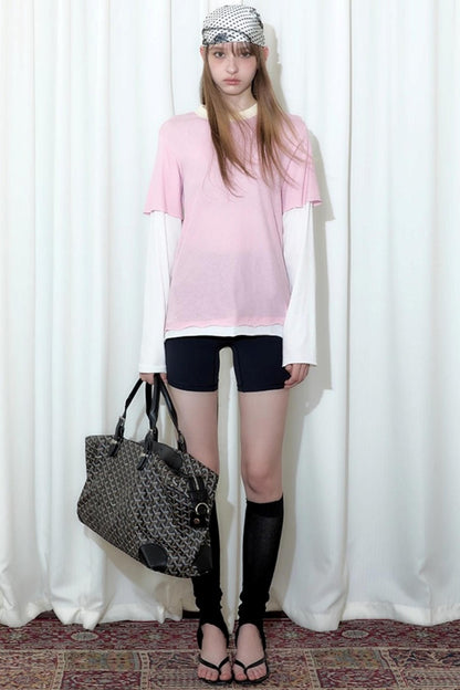 Fake Two-Piece Contrast Long Sleeve T-shirt