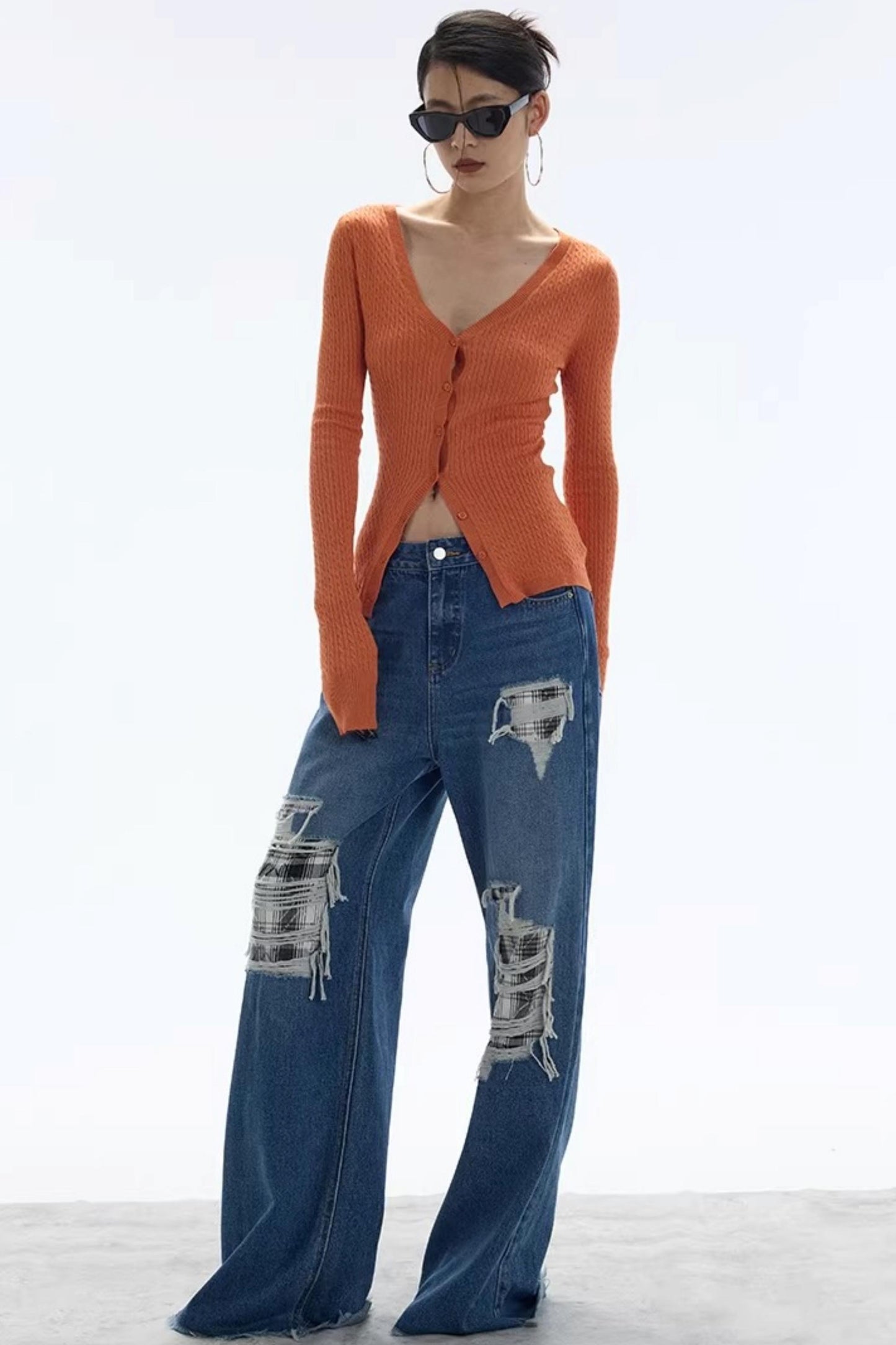 Vintage Sunset Orange Knit Cardigan