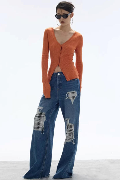 Vintage Sunset Orange Knit Cardigan