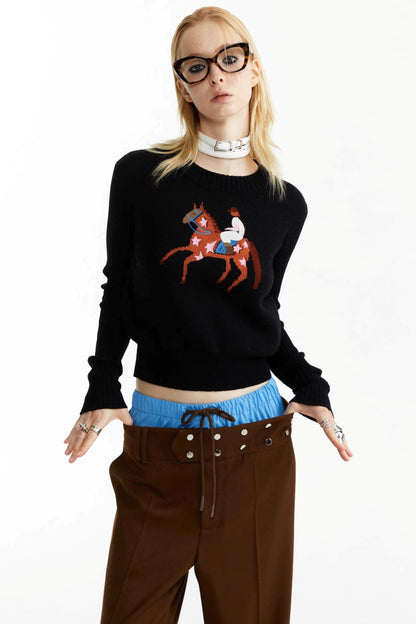 Equestrian Race Pattern Knitted Sweater