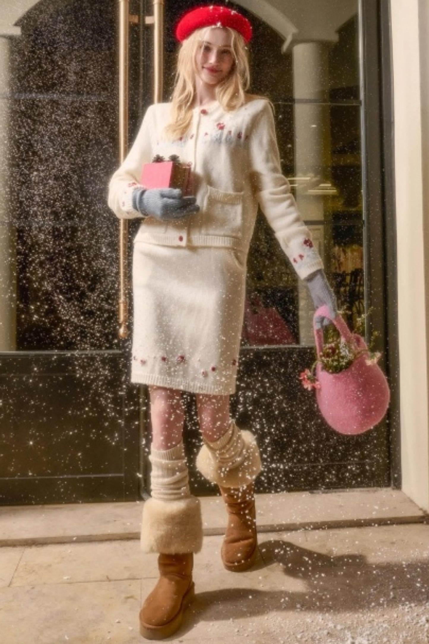 Snow Berry Wool Sweater Skirt Set-Up