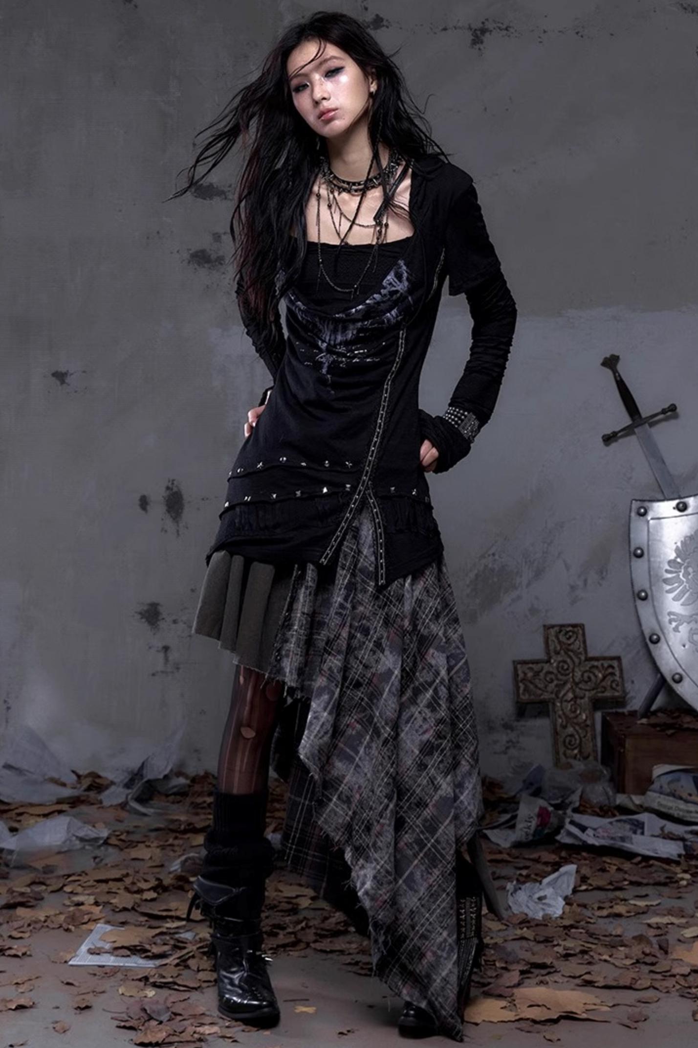 Rock Swing Collar Print Long Sleeve Dress