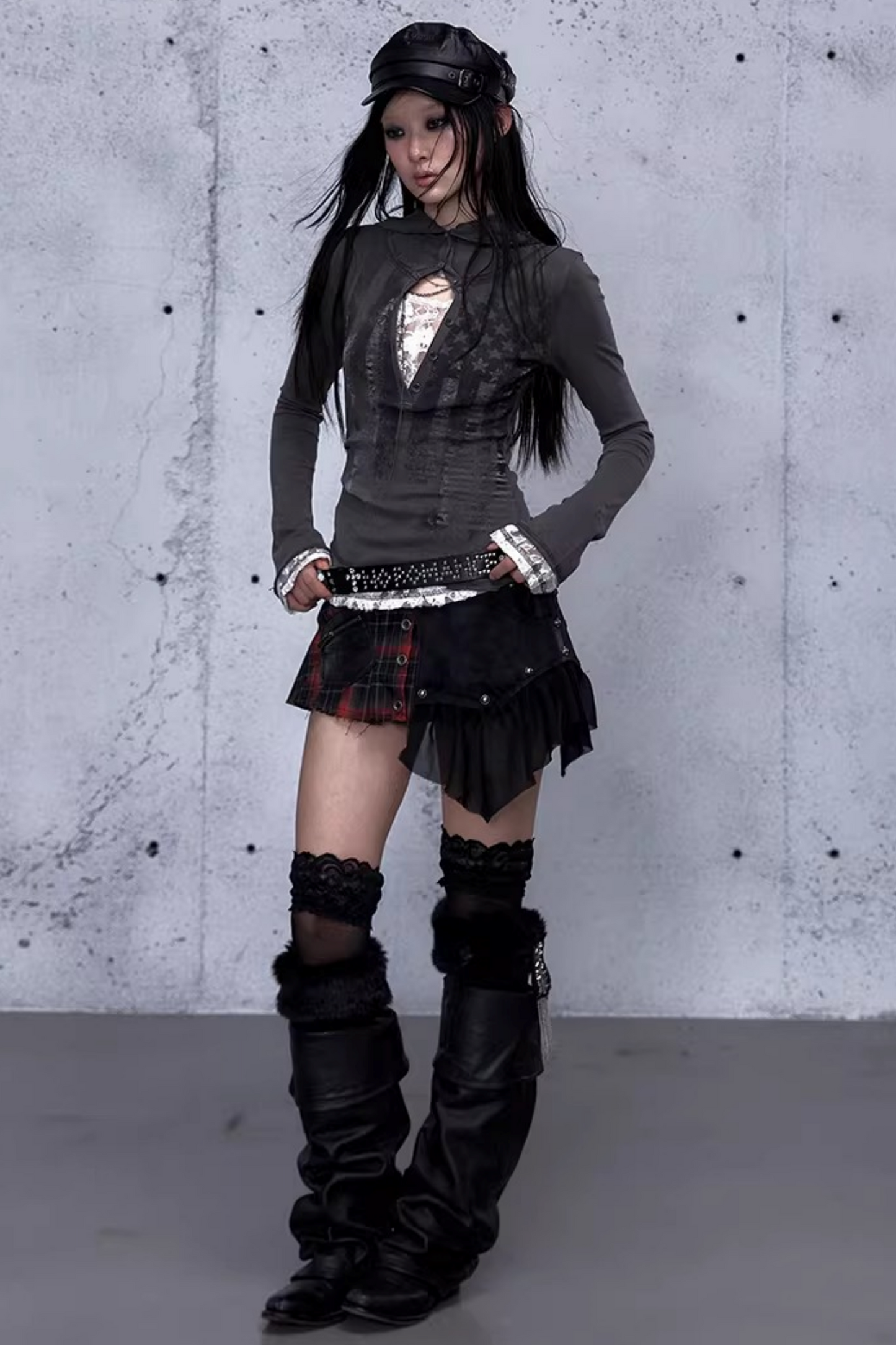 Lace Patchwork Hooded Top