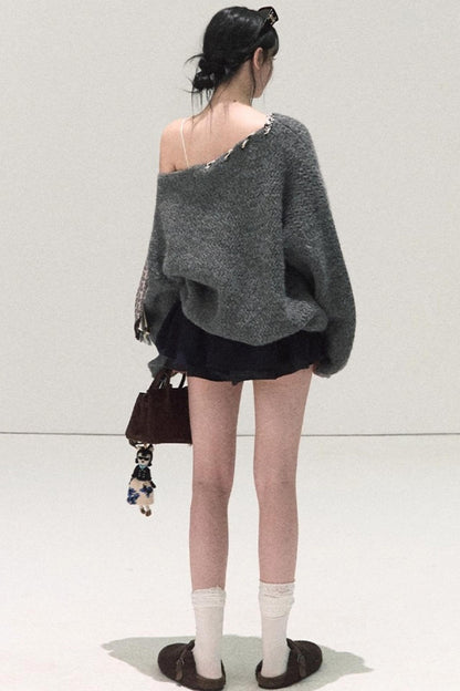 Plaid Color-Blocked Puffy Skirt