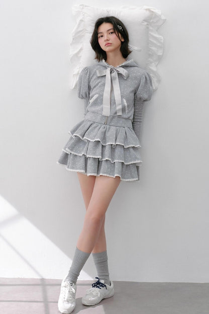 Navy Polka Dot Hooded Tracksuit Set-Up