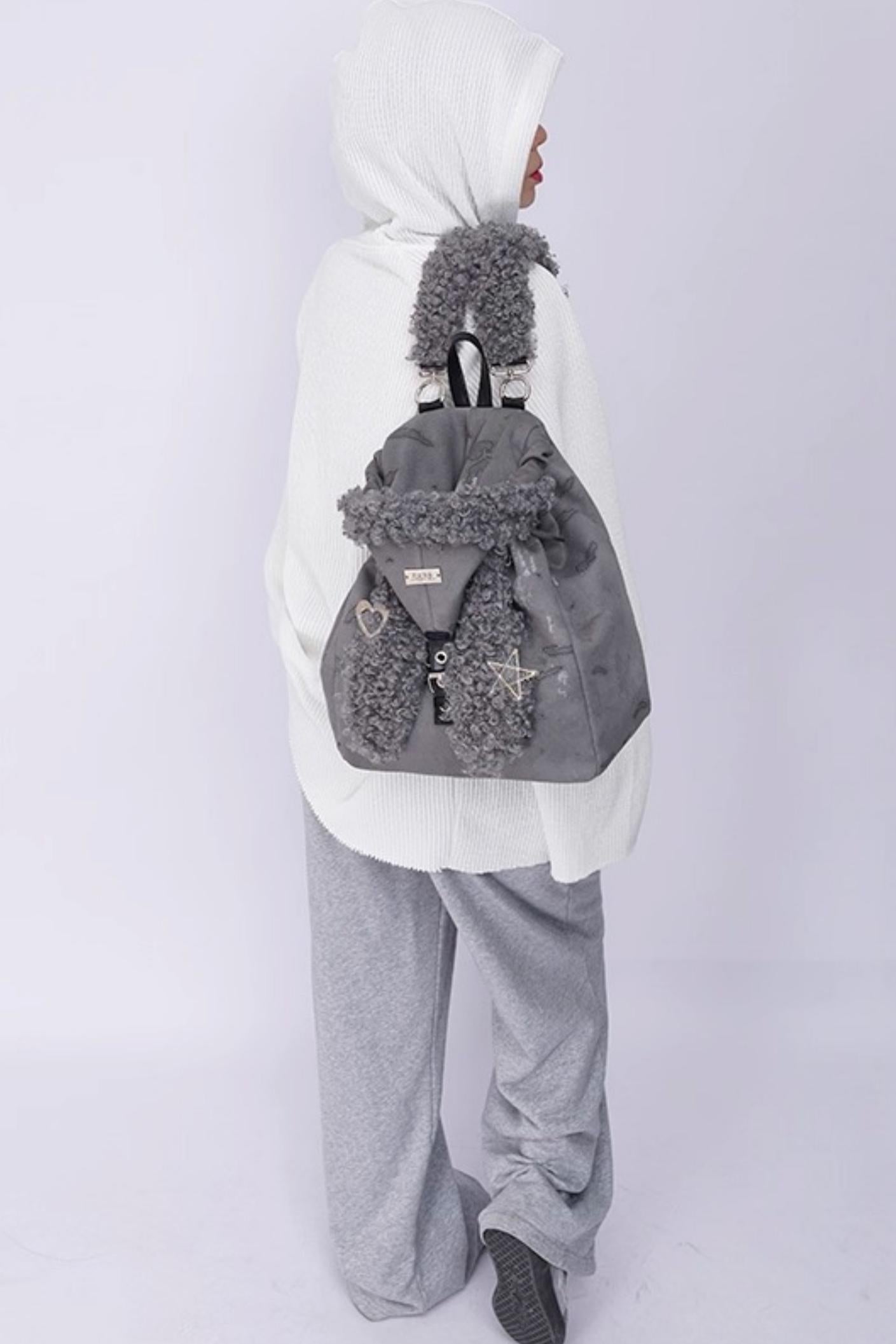 Cute Furry Rabbit Ears Backpack