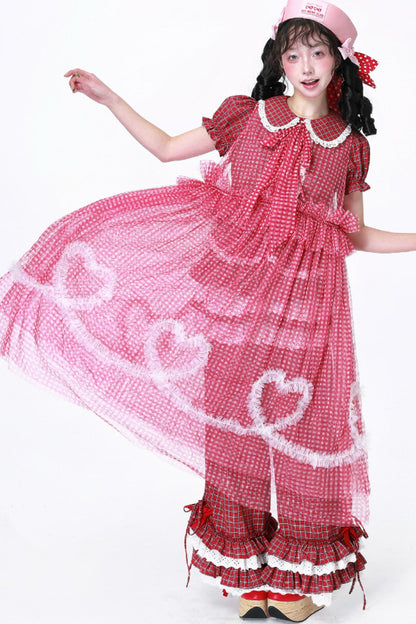 Retro Plaid Mesh Dress