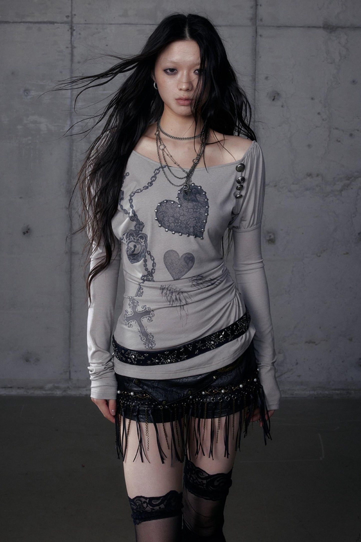 Puff Sleeve Punk Print Shirt