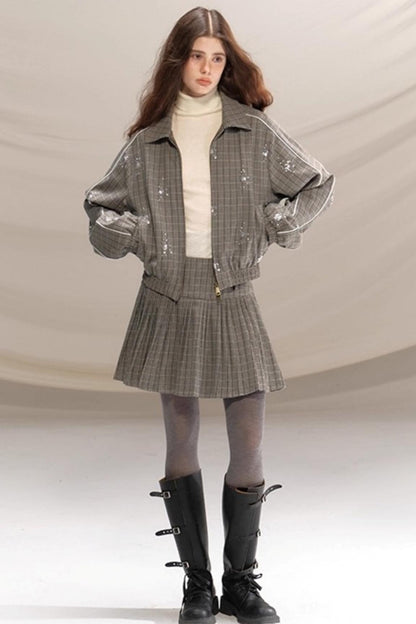 Gray Beaded Academy Jacket Set-Up