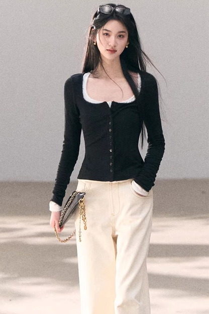 Hollow-Out Ribbed Knit Cardigan