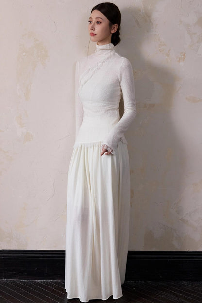 White Wool Turtleneck Knit Top