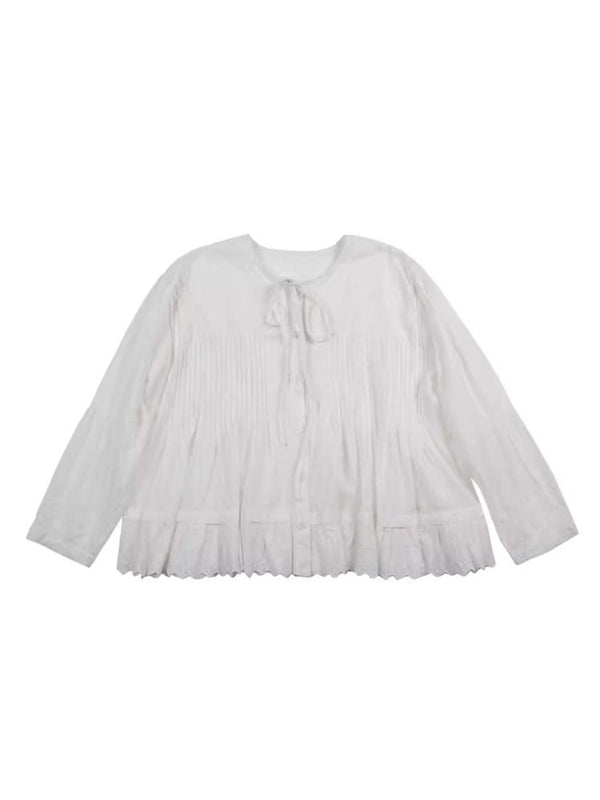 Wide Hem Bow Lace Long Sleeve Shirt