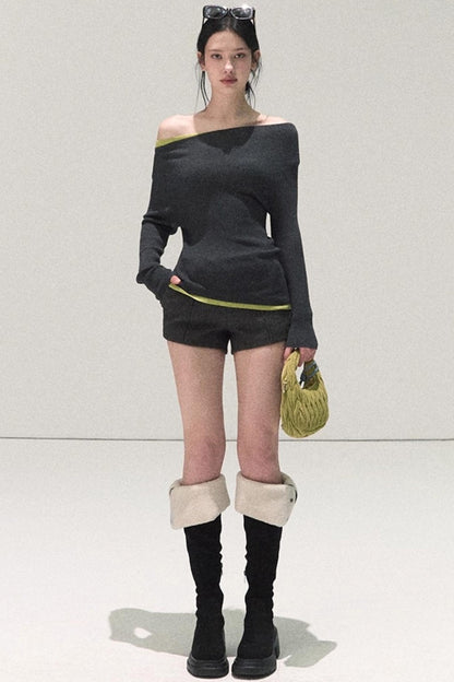 Wool Off-Shoulder Knit Top