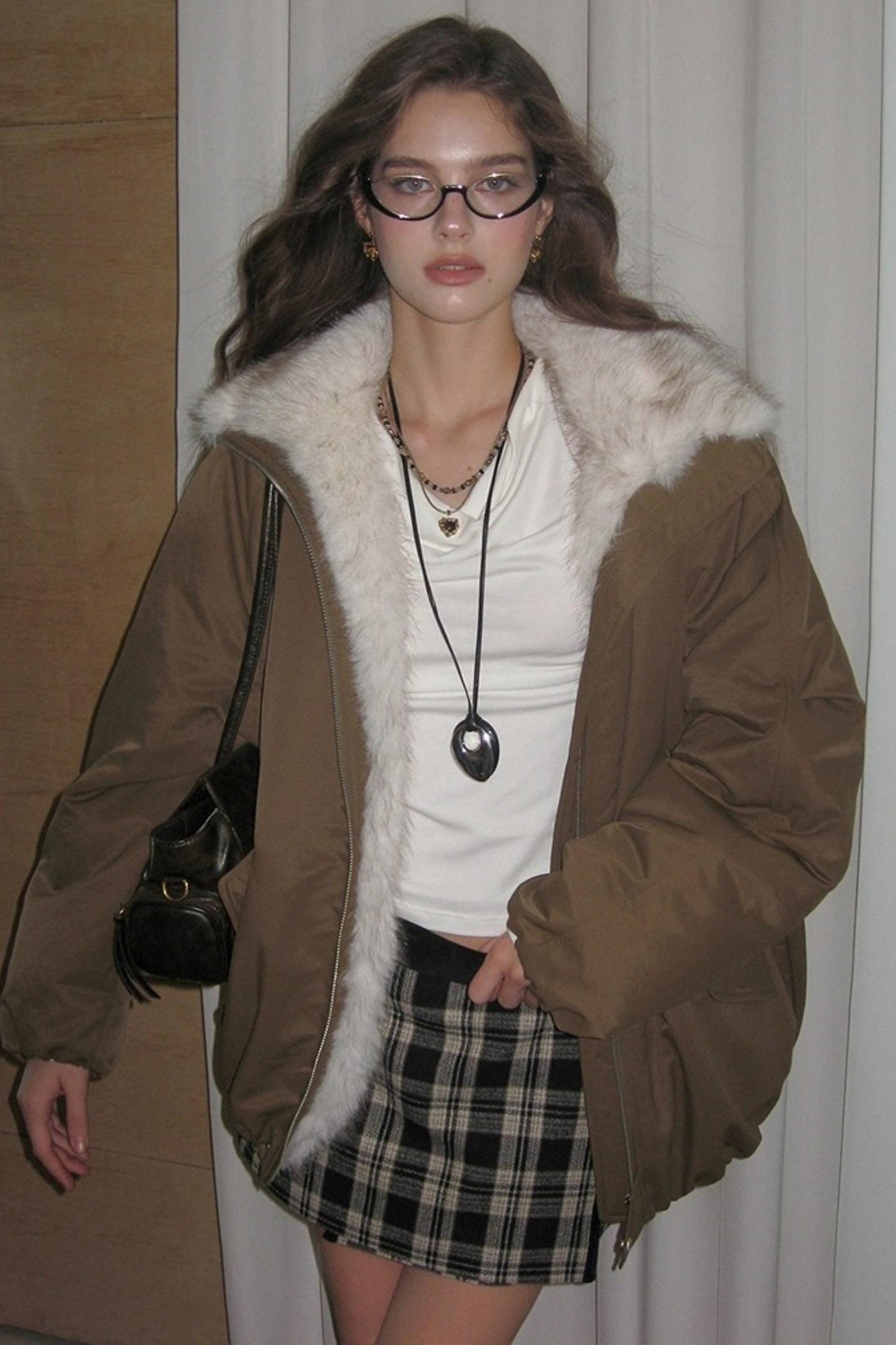 Plaid Corduroy Wool Skirt