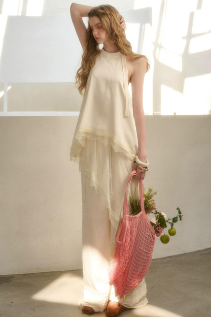 Satin Pearl Lace Suit Set-Up