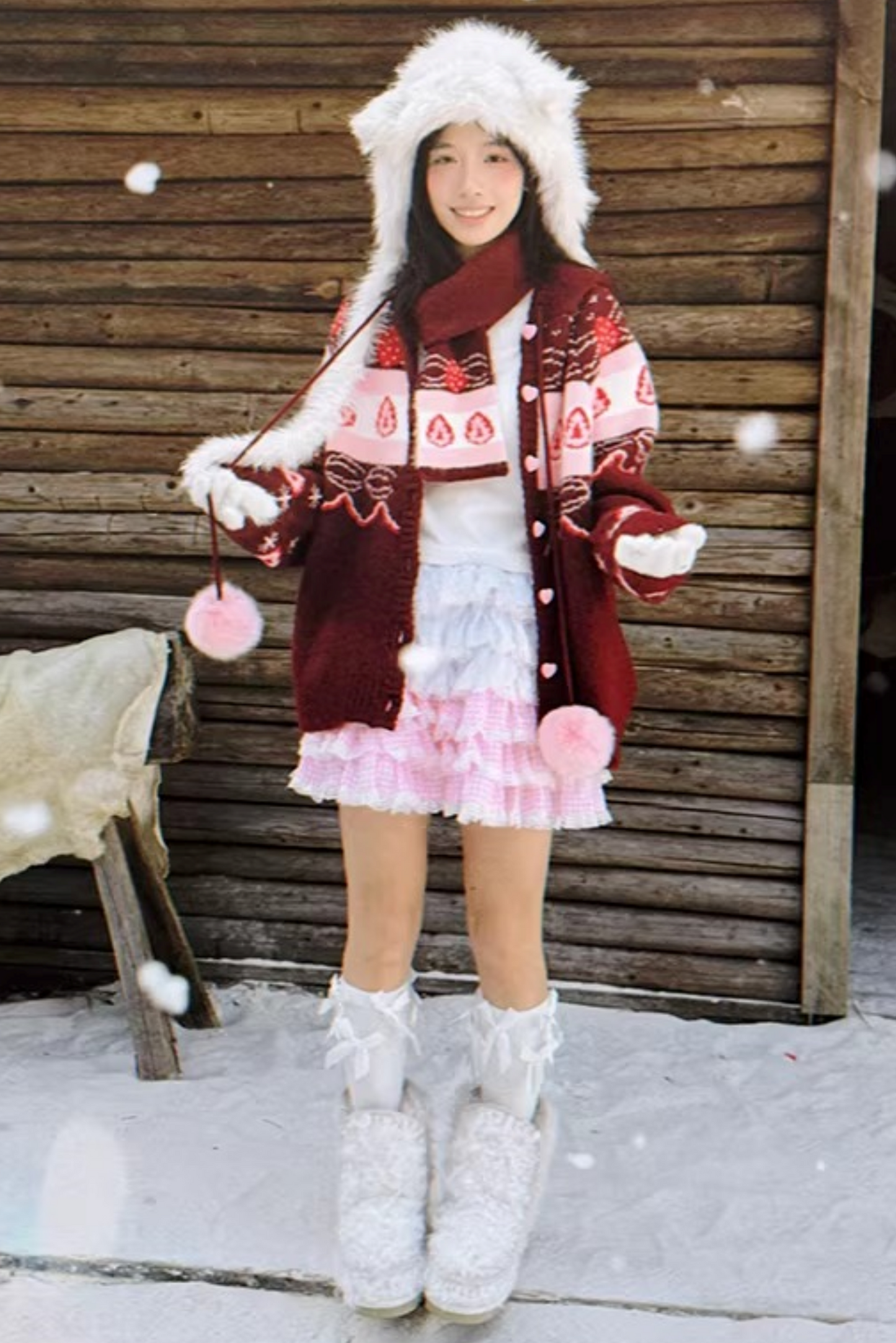 Fair Isle Strickjacke mit Erdbeermuster