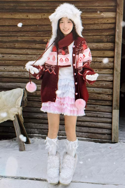Fair Isle Strickjacke mit Erdbeermuster
