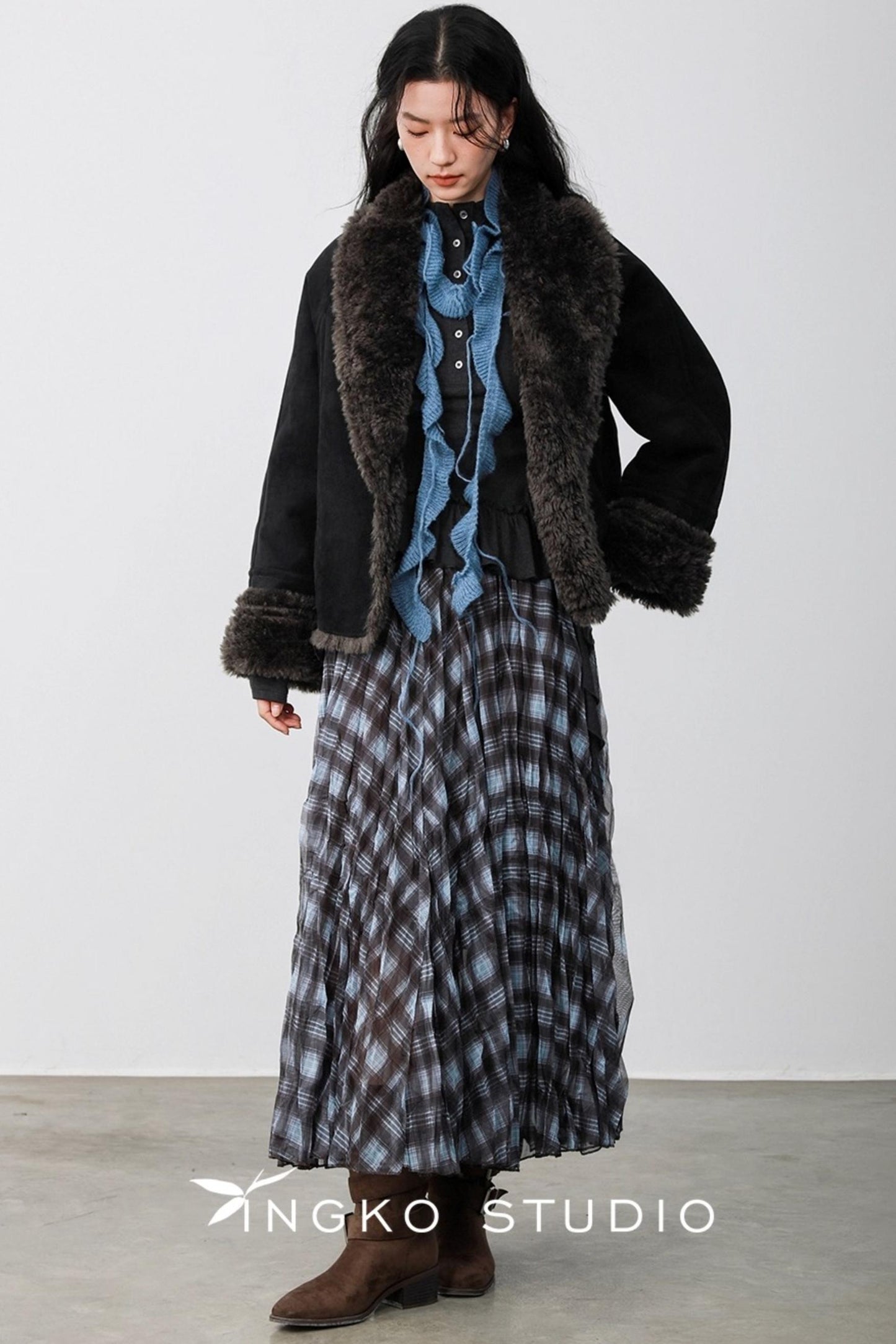 Blue Plaid Gauze Skirt