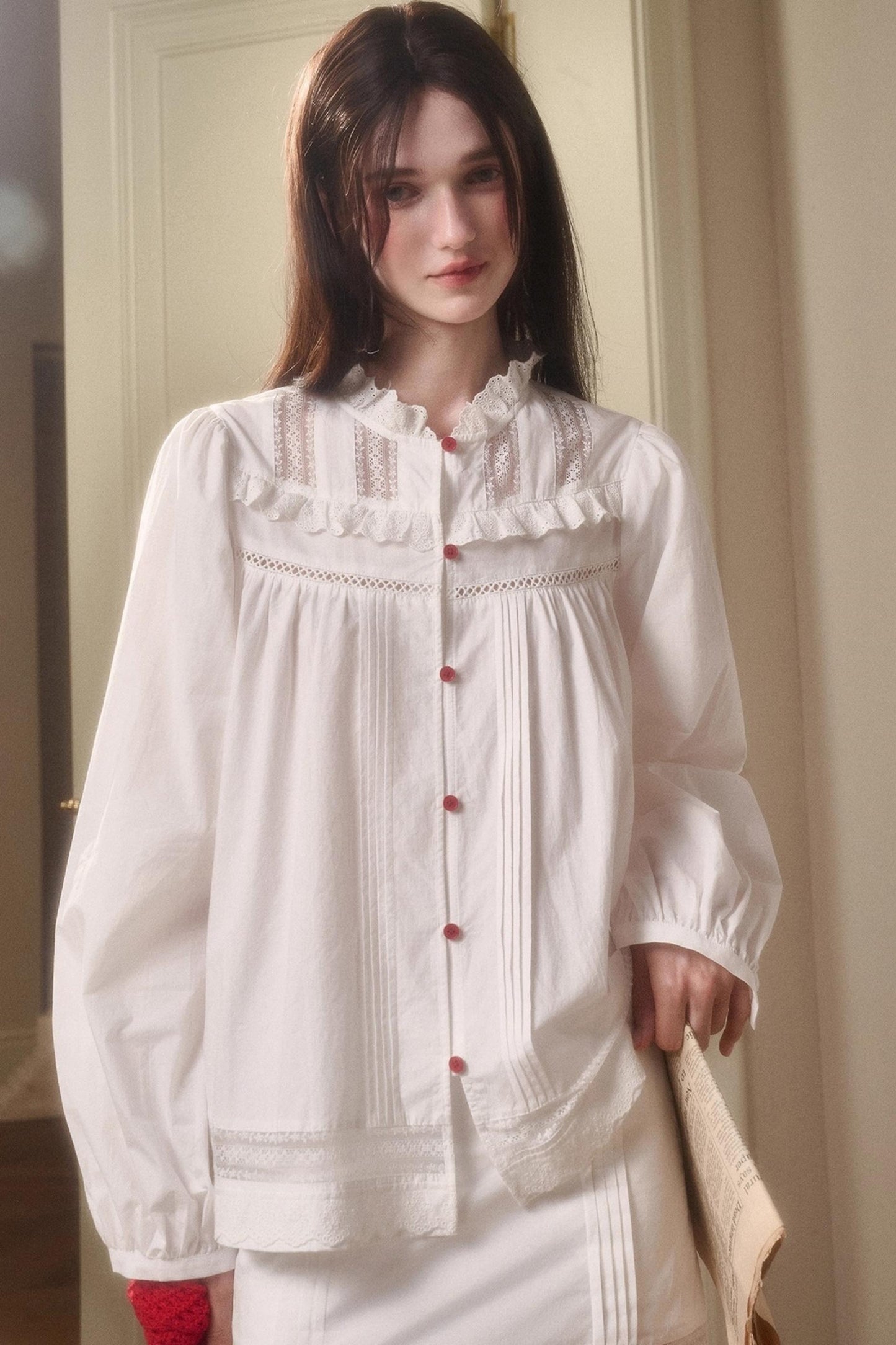 Cotton Lace Shirt With Skirt Set-Up