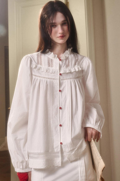 Cotton Lace Shirt With Skirt Set-Up