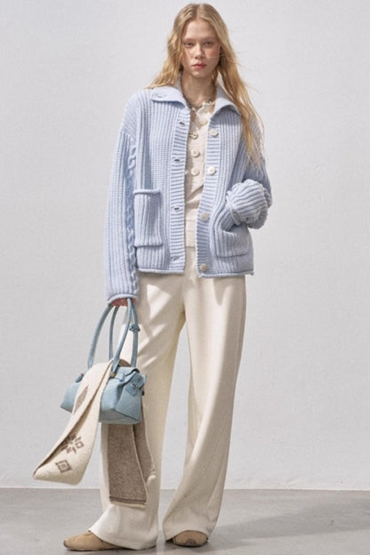 Thick Cable Knit Turtleneck Cardigan