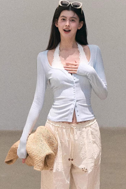 Lace-Trimmed Halter Neck Camisole