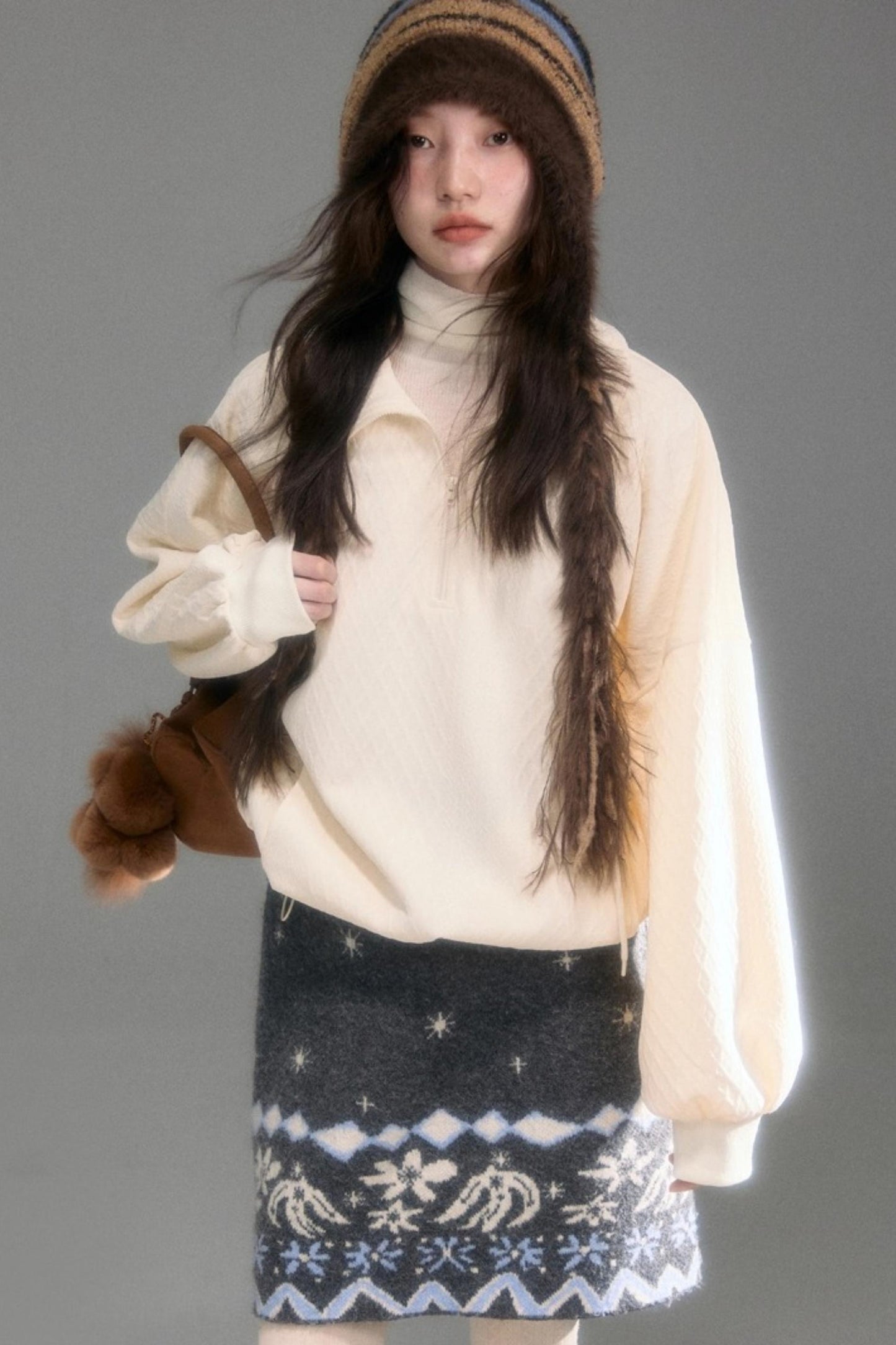 Moroccan Quilted Texture Sweatshirt Skirt Set-Up