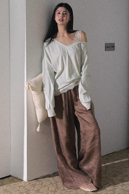 Apricot Satin Double-Layer Pants