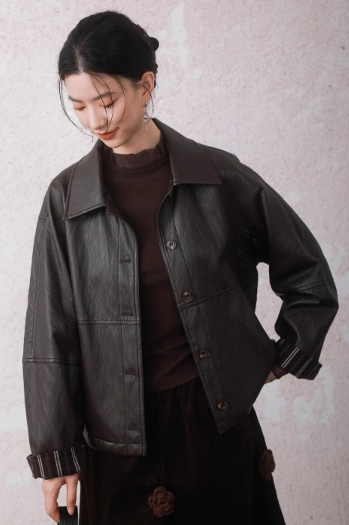 Chestnut Brown Patchwork Turtleneck Top