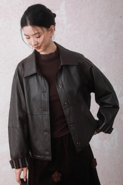 Chestnut Brown Patchwork Turtleneck Top