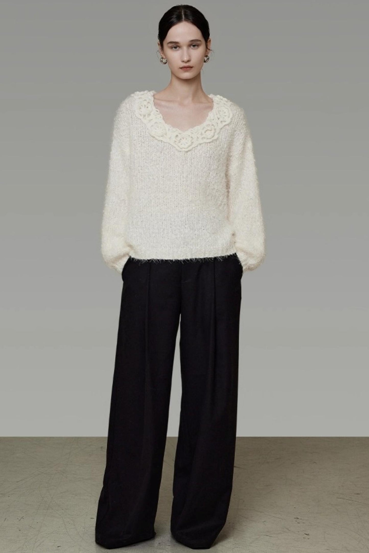 Stereo Lace Knit Lantern Top