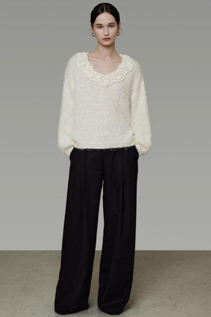 Stereo Lace Knit Lantern Top