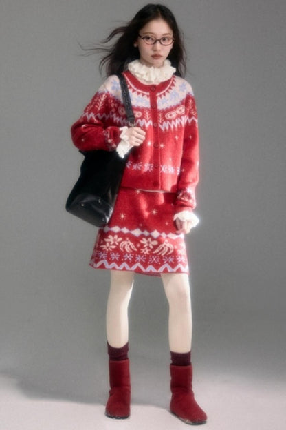 Snowflake Jacquard Cardigan Set-Up