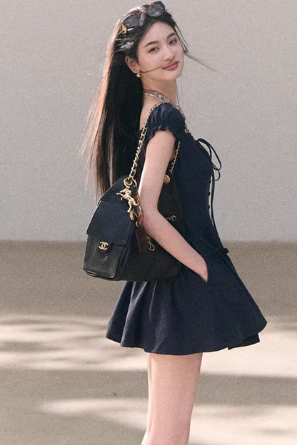 Lyocell Linen Puff Sleeve Dress