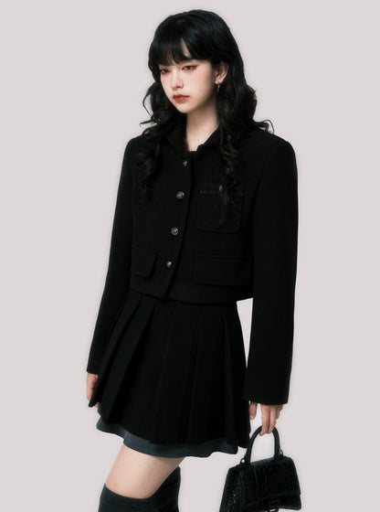 Short coat pleated skirt set