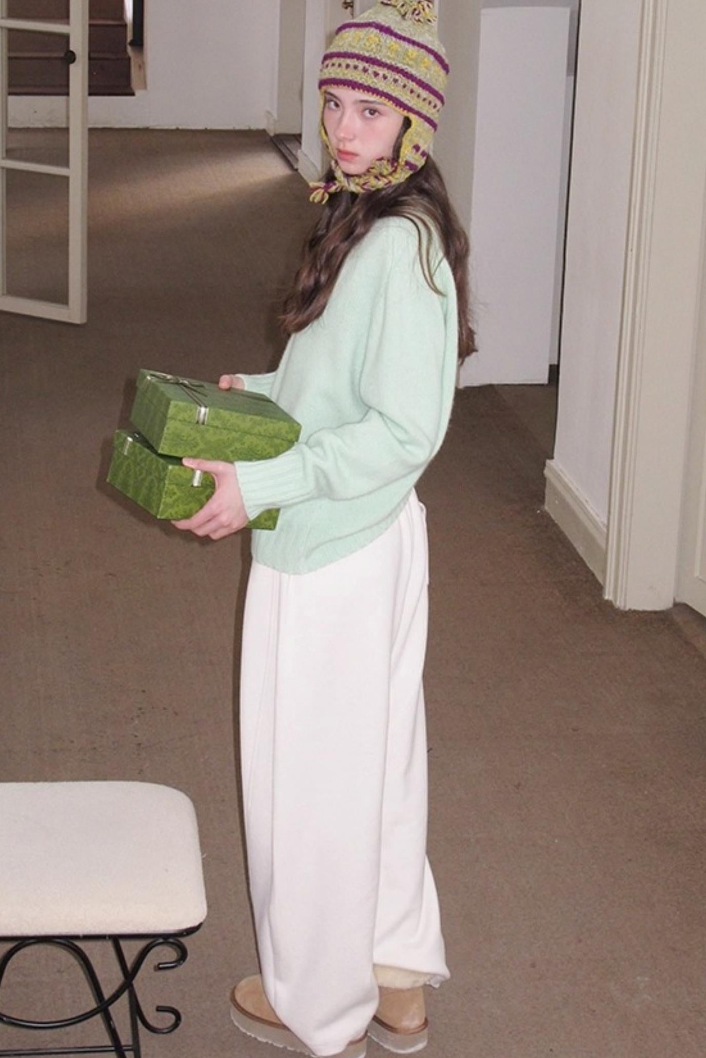 Mint Violet Slanted Hem Sweater