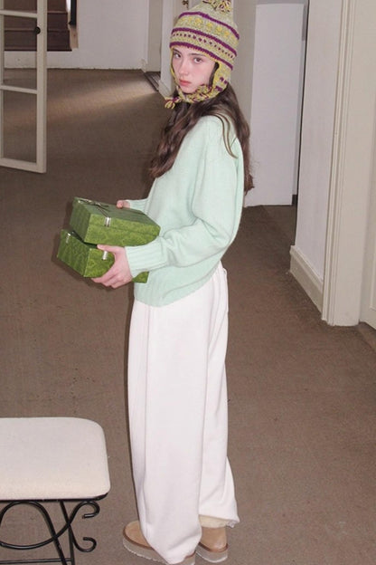 Mint Violet Slanted Hem Sweater