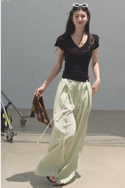 Green Apples Sleeve V-Neck Skinny Top