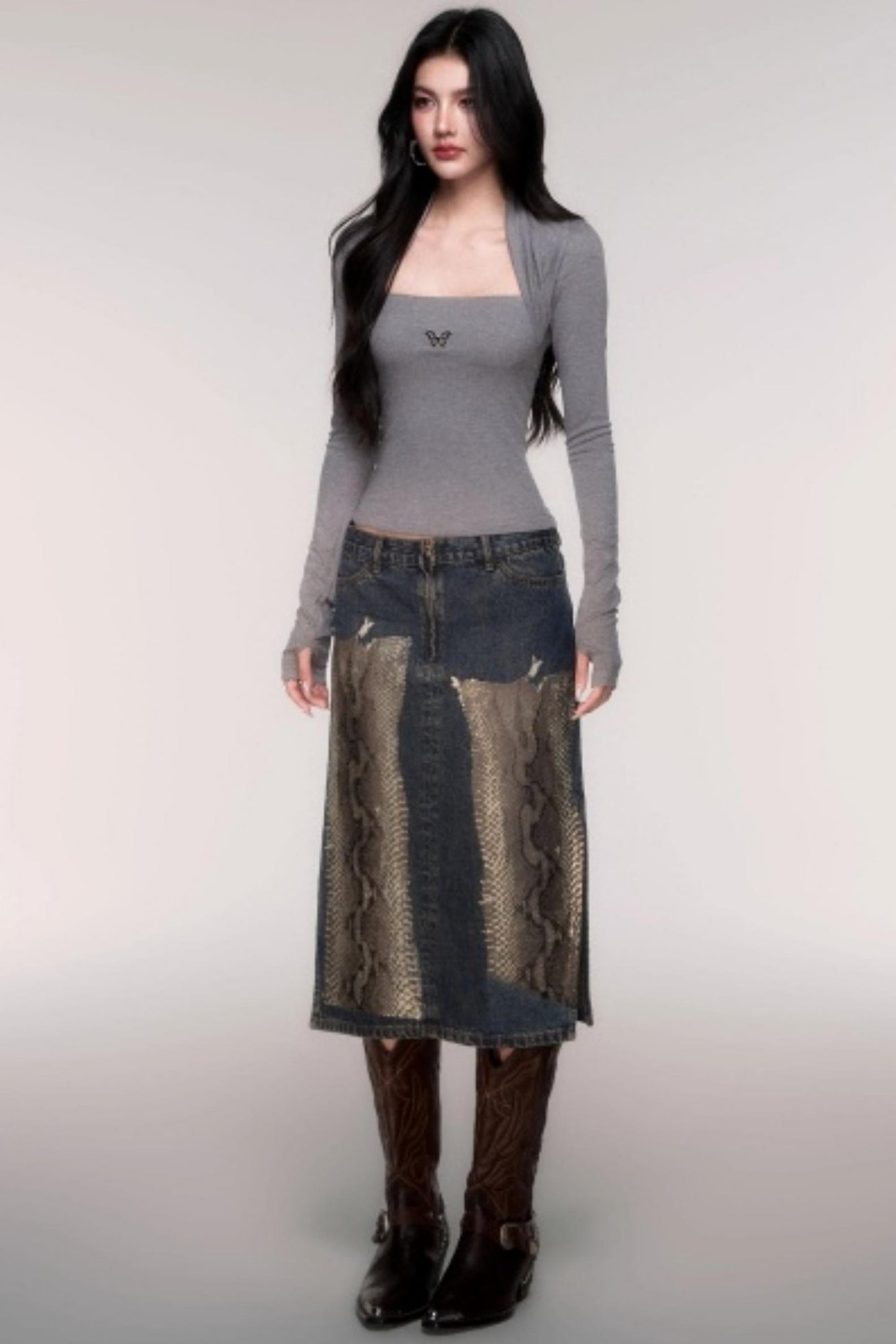 Fake Two Sleeve Slim Knit Top