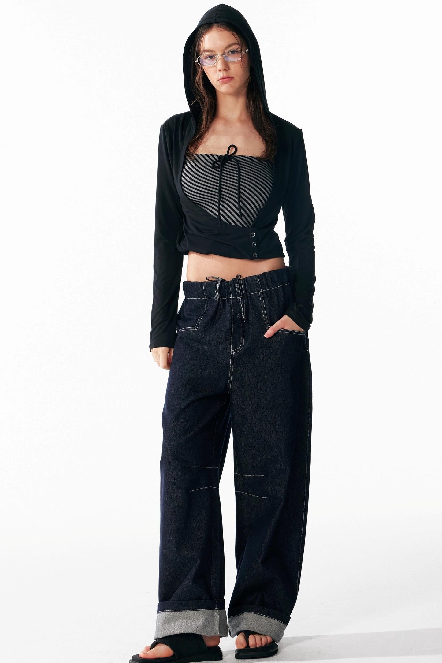 Slim Lace-Up Hooded Long Sleeve Base Shirt