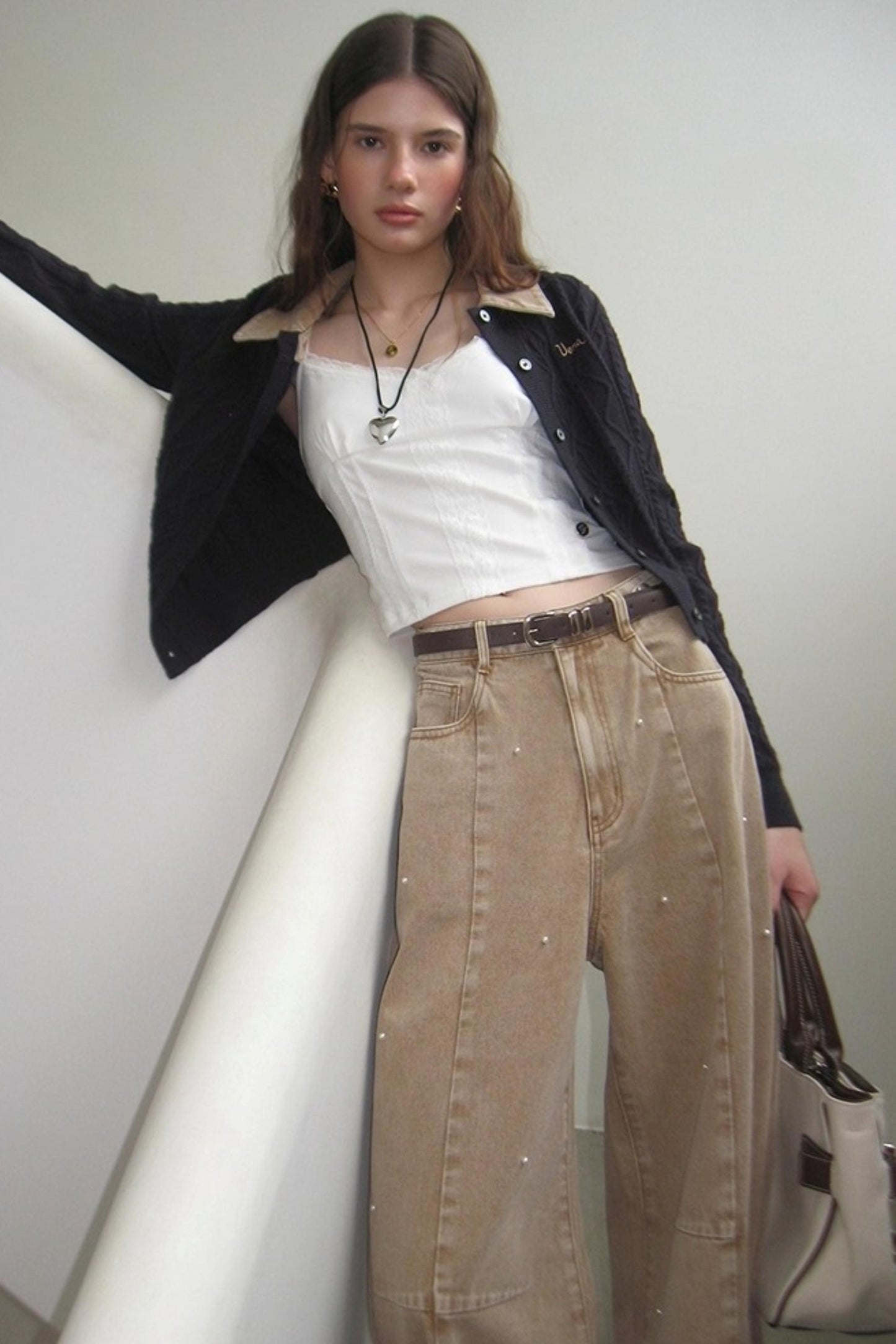 Washed Nail Beads Loose Scimitar Jeans