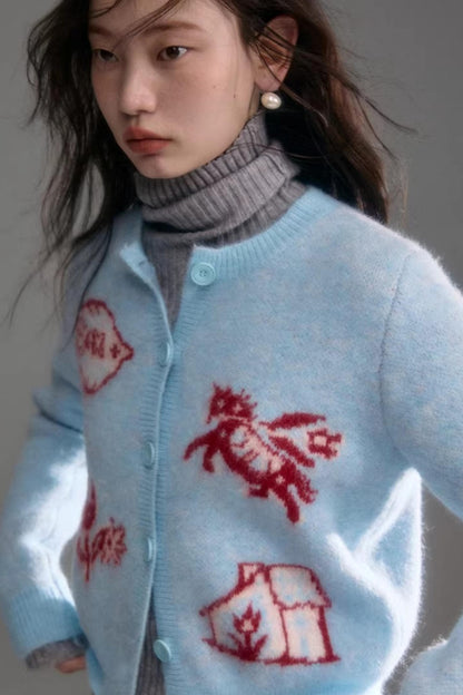 Color-Blocked Wool Blend Cardigan