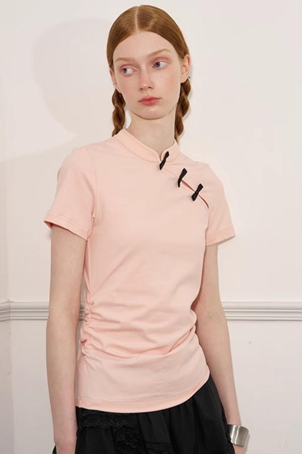 Chinese Chic Bow Short Sleeve Top